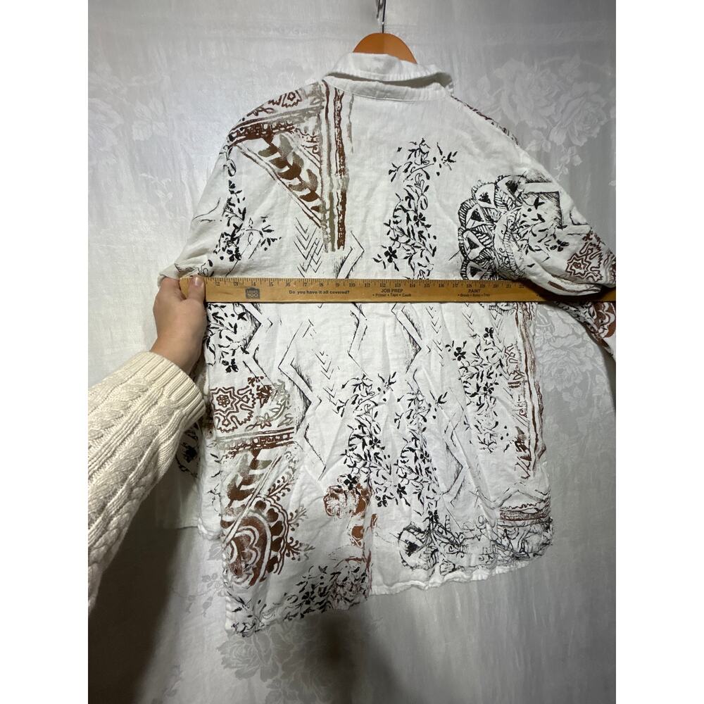 Chicos Button Up 3 XL White Black Brown 100% Linen Long Sleeve Tunic Pockets - Picture 10 of 11